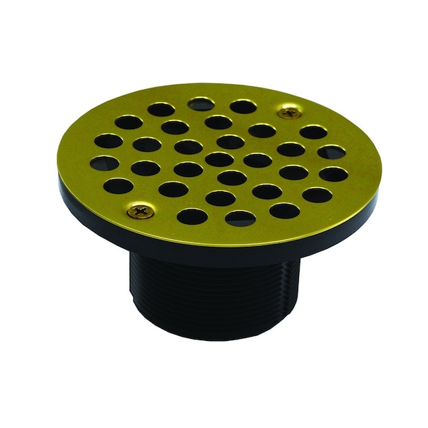Jones Stephens 2in. IPS Plastic Spud with 4in. Polished Brass Round Stamped Strainer PVC D50982 - main